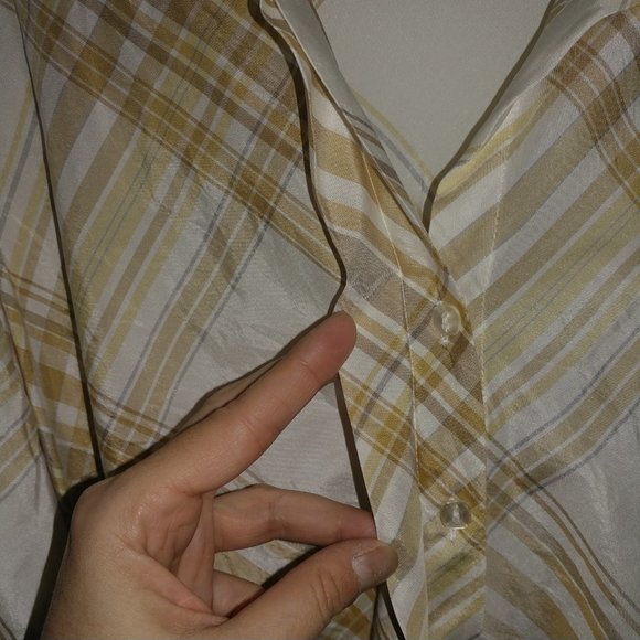 Coldwater Creek: Cream/Gold Silk Blend Tie-Front Button Up Top - Size Large NWOT - Picture 5 of 10